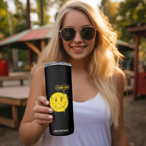 I Hate You Skinny Tumbler Vintage Yellow Happy Smile Face TS14 Print Your Wear