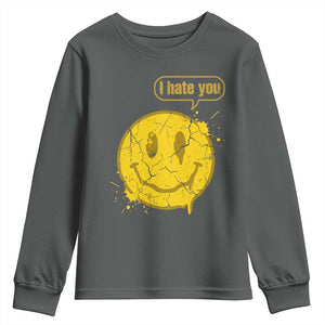 I Hate You Youth Sweatshirt Vintage Yellow Happy Smile Face TS14 Dark Heather Print Your Wear
