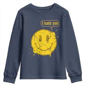 I Hate You Youth Sweatshirt Vintage Yellow Happy Smile Face TS14 Navy Print Your Wear
