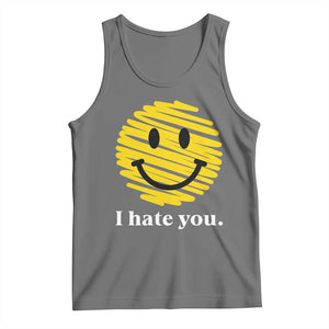 I Hate You Smile Face Meme Tank Top Viral Sarcastic Humor TS14 Black Heather Print Your Wear