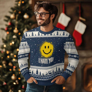 I Hate You Smile Face Ugly Christmas Sweater Funny Sarcastic Meme TS14 Navy Beige Print Your Wear
