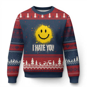 I Hate You Smile Face Ugly Christmas Sweater Funny Sarcastic Meme TS14 Navy Red Print Your Wear