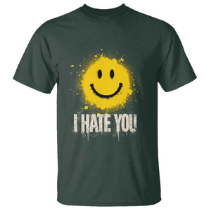 I Hate You Smile Face T Shirt Funny Sarcastic Meme TS14 Dark Forest Green Print Your Wear