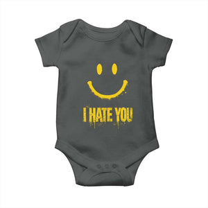 I Hate You Baby Onesie Funny Sarcastic Smiling Face Meme TS14 Dark Heather Print Your Wear