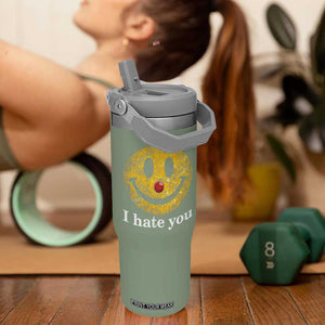 I Hate You Smile Face Meme Flip Straw Tumbler Funny Sarcastic Joke Meme TS14 One Size: 30 oz Moss Green Print Your Wear