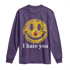 I Hate You Smile Face Meme Long Sleeve Shirt Funny Sarcastic Joke Meme TS14 Purple Print Your Wear