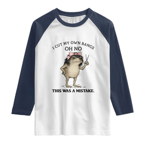I Cut My Own Bangs Raglan Shirt Funny Frog Meme TS14 White Navy Print Your Wear