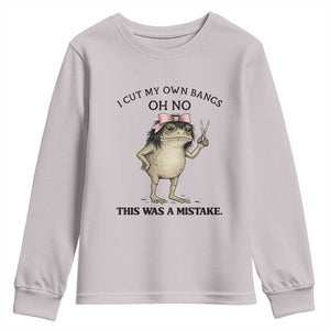 I Cut My Own Bangs Youth Sweatshirt Funny Frog Meme TS14 Ice Gray Print Your Wear