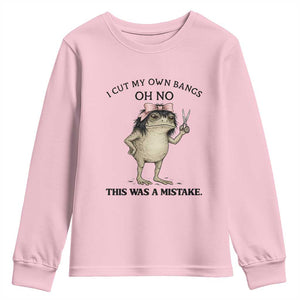 I Cut My Own Bangs Youth Sweatshirt Funny Frog Meme TS14 Light Pink Print Your Wear