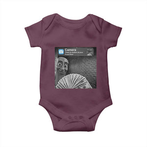 There is Motion at Your Front Door Baby Onesie Tung Tung Tung Sahur Italian Brainrot Meme TS14 Maroon Print Your Wear
