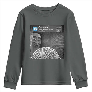 There is Motion at Your Front Door Youth Sweatshirt Tung Tung Tung Sahur Italian Brainrot Meme TS14 Dark Heather Print Your Wear