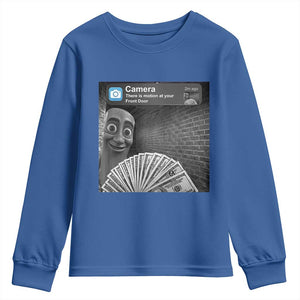 There is Motion at Your Front Door Youth Sweatshirt Tung Tung Tung Sahur Italian Brainrot Meme TS14 Royal Blue Print Your Wear
