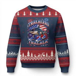 Tralalero Tralala Shark Italian Brainrot 4th Of July Meme Ugly Christmas Sweater TS14 Navy Red Print Your Wear