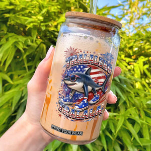 Tralalero Tralala Shark Italian Brainrot 4th Of July Meme Glass Can TS14 Black Print Your Wear