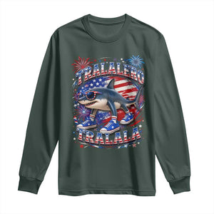 Tralalero Tralala Shark Italian Brainrot 4th Of July Meme Long Sleeve Shirt TS14 Dark Forest Green Print Your Wear