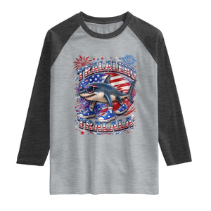 Tralalero Tralala Shark Italian Brainrot 4th Of July Meme Raglan Shirt TS14 Heather Gray Heather Charcoal Print Your Wear