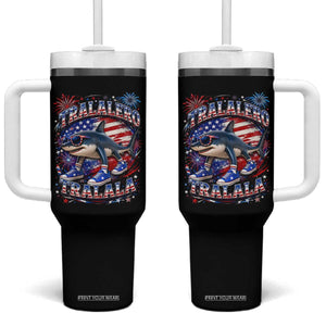 Tralalero Tralala Shark Italian Brainrot 4th Of July Meme Tumbler With Handle TS14 One Size: 40 oz Black Print Your Wear