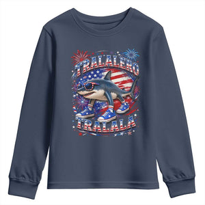 Tralalero Tralala Shark Italian Brainrot 4th Of July Meme Youth Sweatshirt TS14 Navy Print Your Wear