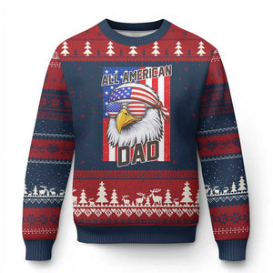 All American Dad 4th of July Ugly Christmas Sweater Daddy Eagle USA TS14 Navy Red Print Your Wear