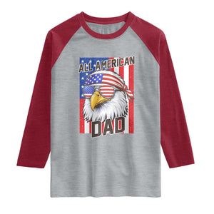 All American Dad 4th of July Raglan Shirt Daddy Eagle USA TS14 Heather Gray Heather Red Print Your Wear