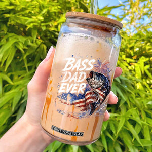 Bass Dad Ever Fishing Glass Can Patriotic Dad Birthday 4th Of July Gifts