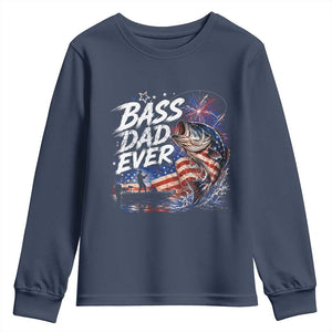 Bass Dad Ever Fishing Youth Sweatshirt Patriotic Dad Birthday 4th Of July Gifts