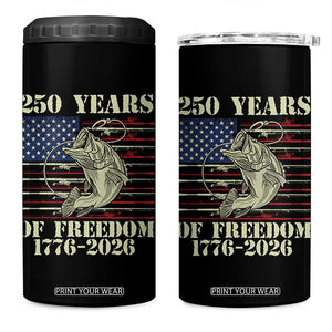 250th Anniversary USA Bass Fishing American Flag 4 in 1 Can Cooler Tumbler TS14 One Size: 16 oz Black Print Your Wear
