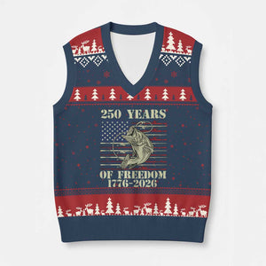 America 250th Bass Fishing American Flag V-Neck Knit Sweater Vest TS14 Navy Red Print Your Wear