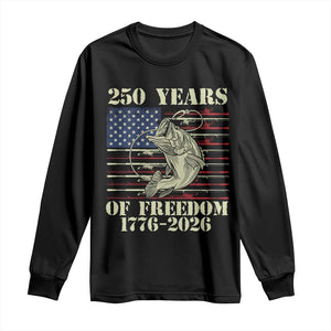 250th Anniversary USA Bass Fishing American Flag Long Sleeve Shirt TS14 Black Print Your Wear