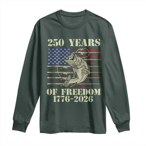 250th Anniversary USA Bass Fishing American Flag Long Sleeve Shirt TS14 Dark Forest Green Print Your Wear