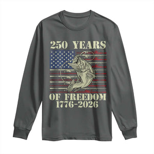 250th Anniversary USA Bass Fishing American Flag Long Sleeve Shirt TS14 Dark Heather Print Your Wear