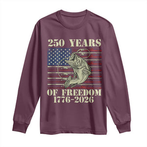 250th Anniversary USA Bass Fishing American Flag Long Sleeve Shirt TS14 Maroon Print Your Wear