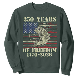 250th Anniversary USA Bass Fishing American Flag Sweatshirt TS14 Dark Forest Green Print Your Wear