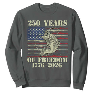 250th Anniversary USA Bass Fishing American Flag Sweatshirt TS14 Dark Heather Print Your Wear