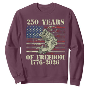 250th Anniversary USA Bass Fishing American Flag Sweatshirt TS14 Maroon Print Your Wear