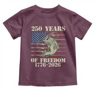 250th Anniversary USA Bass Fishing American Flag Toddler T Shirt TS14 Maroon Print Your Wear