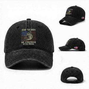 250th Anniversary USA Bass Fishing American Flag Washed Cotton Baseball Cap TS14 Washed Cap Universal Fit Black Print Your Wear