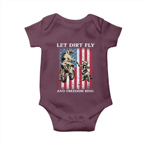 Let Dirt Fly And Freedom Ring Baby Onesie 4th of July Dirt Bike American Flag TS14 Maroon Print Your Wear