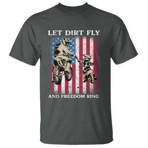 Let Dirt Fly And Freedom Ring T Shirt 4th of July Dirt Bike American Flag TS14 Dark Heather Print Your Wear