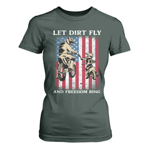 Let Dirt Fly And Freedom Ring T Shirt For Women 4th of July Dirt Bike American Flag