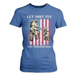Let Dirt Fly And Freedom Ring T Shirt For Women 4th of July Dirt Bike American Flag