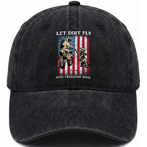 Let Dirt Fly And Freedom Ring Washed Cotton Baseball Cap 4th of July Dirt Bike American Flag TS14 Print Your Wear