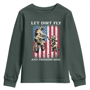 Let Dirt Fly And Freedom Ring Youth Sweatshirt 4th of July Dirt Bike American Flag TS14 Dark Forest Green Print Your Wear