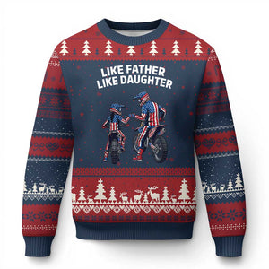 Like Father Daughter Dirt Bike Ugly Christmas Sweater Cute Matching Motocross Gift Father's Day TS14 Navy Red Print Your Wear