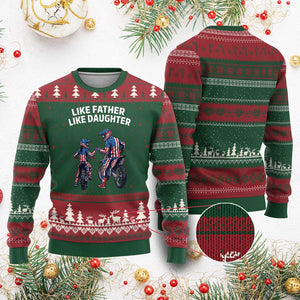 Like Father Daughter Dirt Bike Ugly Christmas Sweater Cute Matching Motocross Gift Father's Day TS14 Red Green Print Your Wear