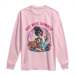 Hot Wife Summer Long Sleeve Shirt Funny Newlywed Skeleton TS14 Light Pink Print Your Wear