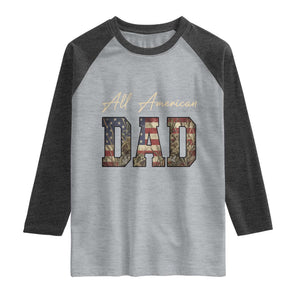 Retro All American Dad Raglan Shirt 4th of July Father's Day TS14 Heather Gray Heather Charcoal Print Your Wear