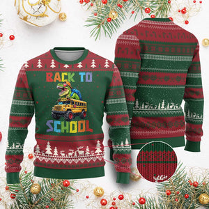 Bruh We Back Ugly Christmas Sweater Funny Dinosaur Back To School Dinosaur