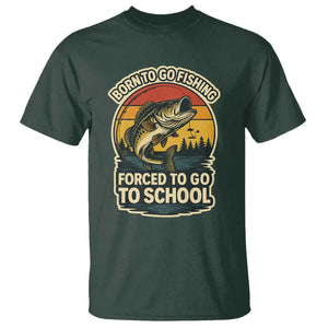 Funny Bass Fish Fisherman T Shirt Born To Go Fishing Forced School TS14 Dark Forest Green Print Your Wear