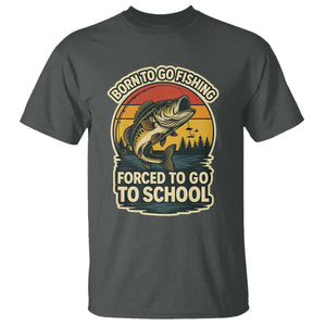 Funny Bass Fish Fisherman T Shirt Born To Go Fishing Forced School TS14 Dark Heather Print Your Wear